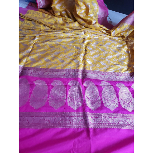 Women Pure Silk Jaal Benarasi Saree Handloom Wedding - Picture 3 of 12
